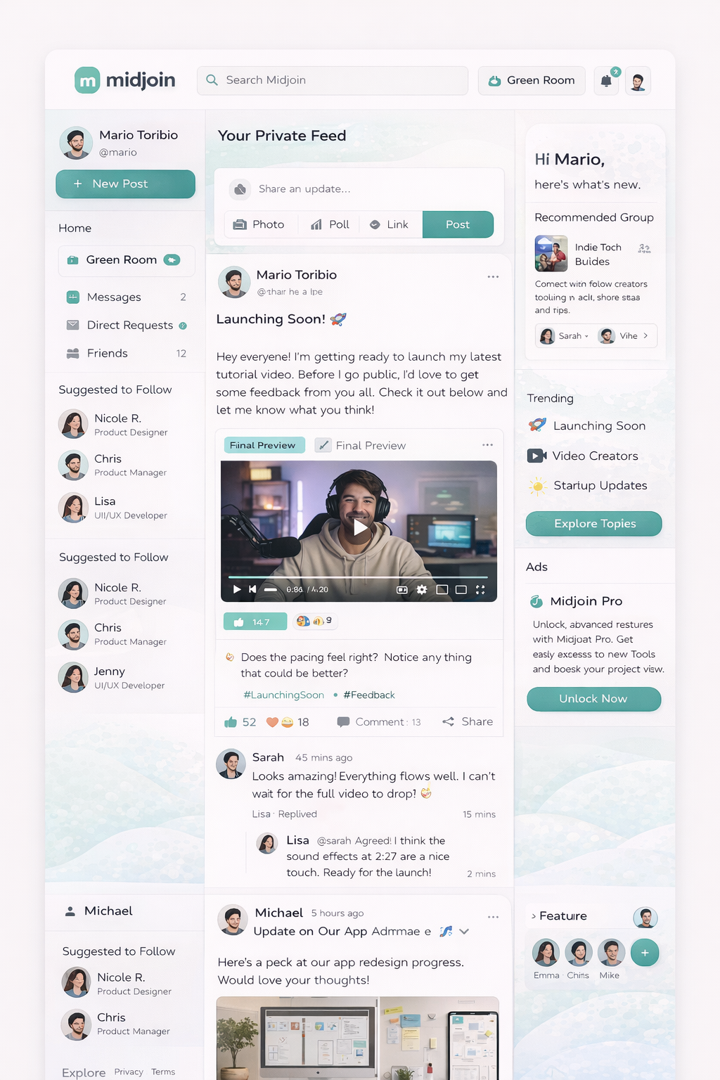Midjoin feed mockup
